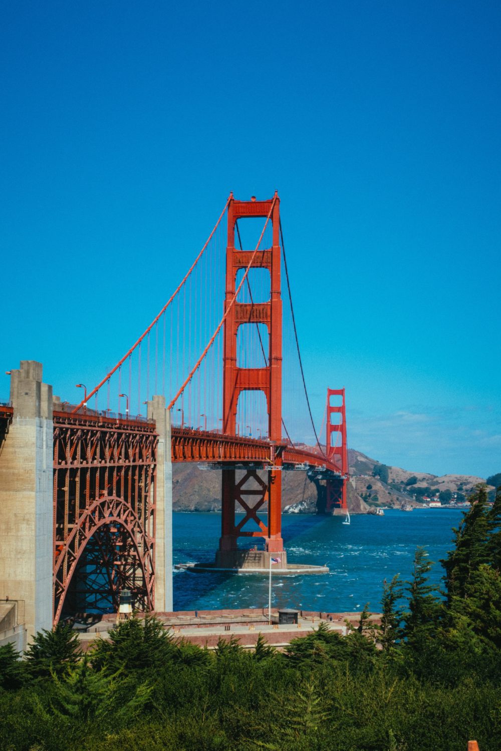 The Golden Gate Bridge in San Francisco on a sunny day.