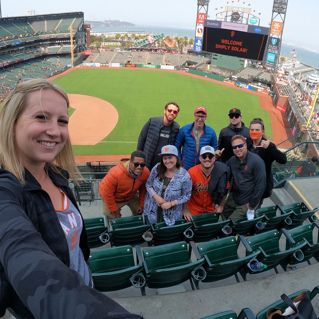Simply Solar team welcomed on the jumbotron at a Giants baseball game