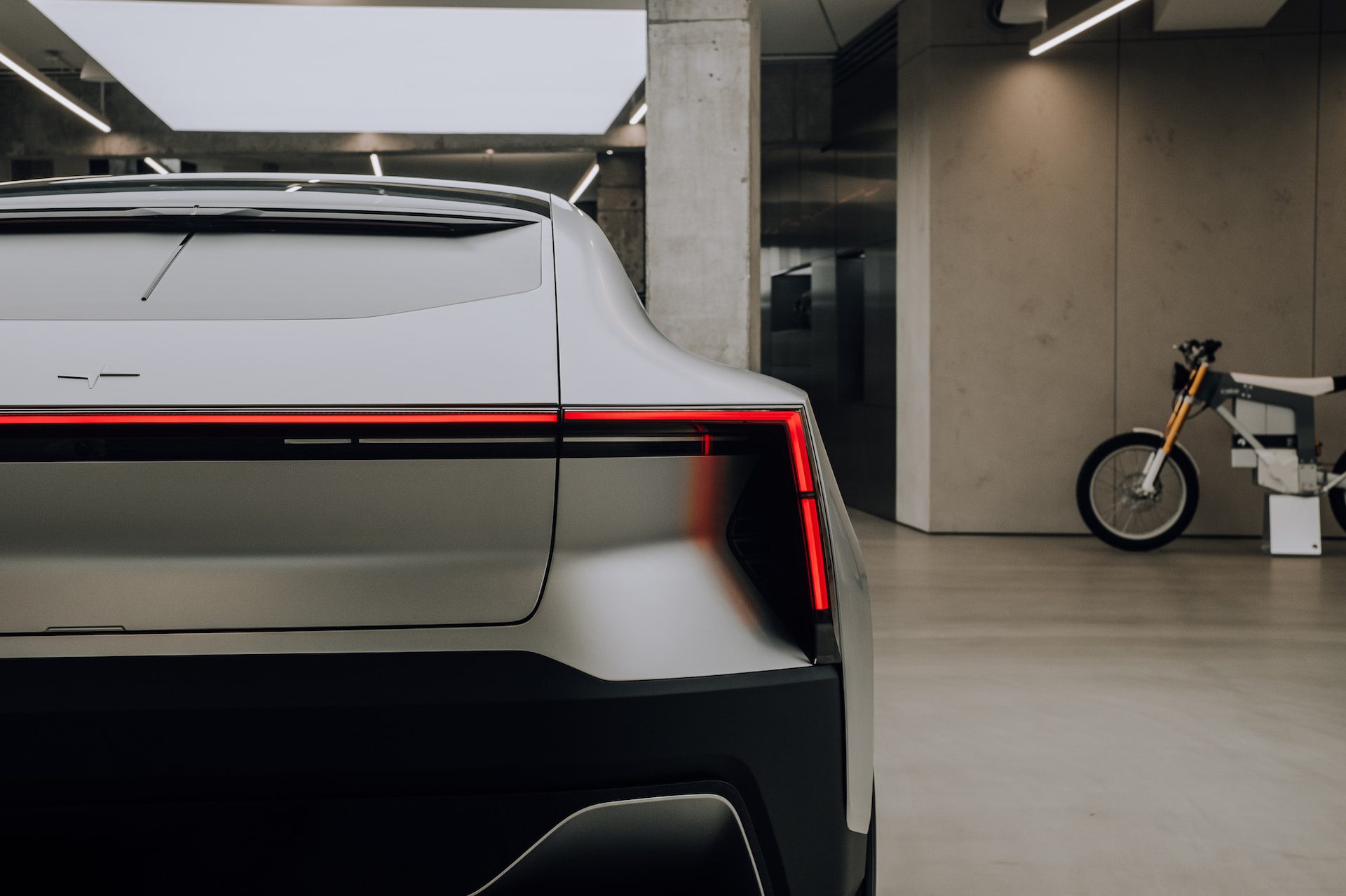 Electric vehicle parked in a garage